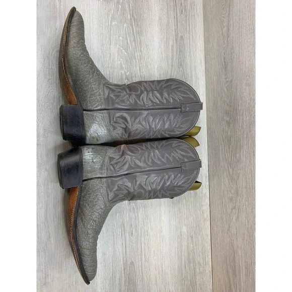 Vintage USA Made Grey Men's Textured Leather Gray Shaft Western Cowboy Boots 10